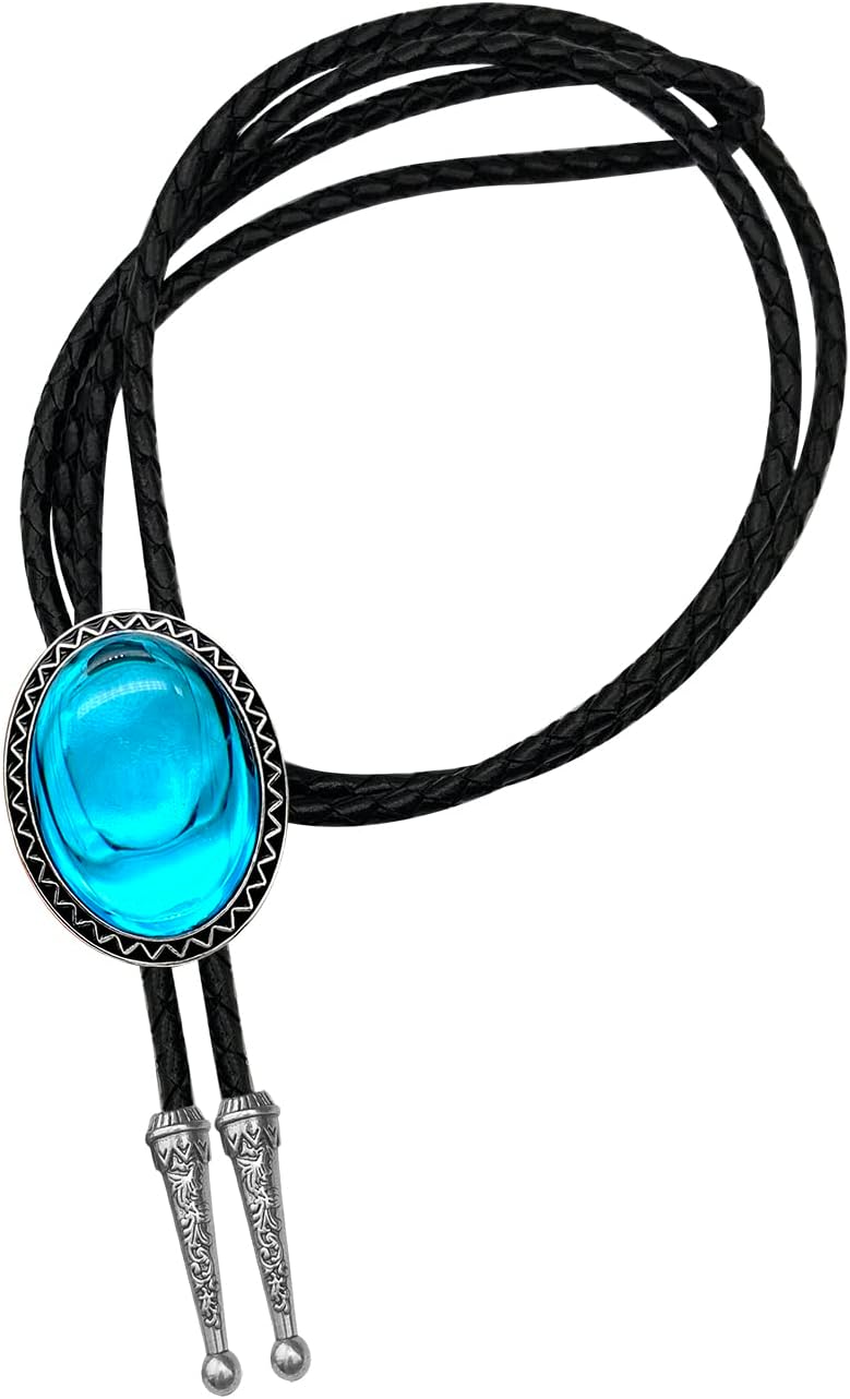 QUKE Stone Bolo Tie Native Western Cowboy Hand-woven Leather Bola Tie Necktie for Men Women - Image 1